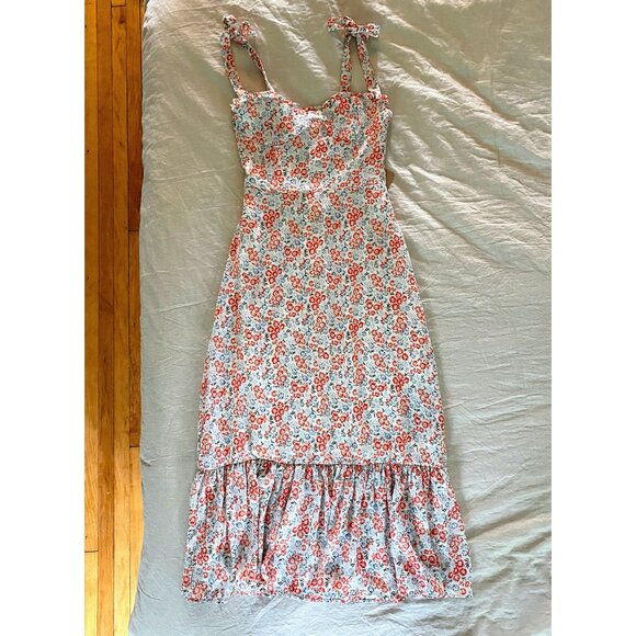 Floral Ruffle Long Midi Dress by Manu Reformation Nikita Shelby White Blue 2/XS - Picture 15 of 16